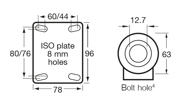 M Series castor mount drawing