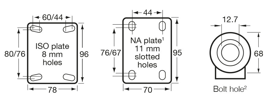 Big M Series castor mount drawing