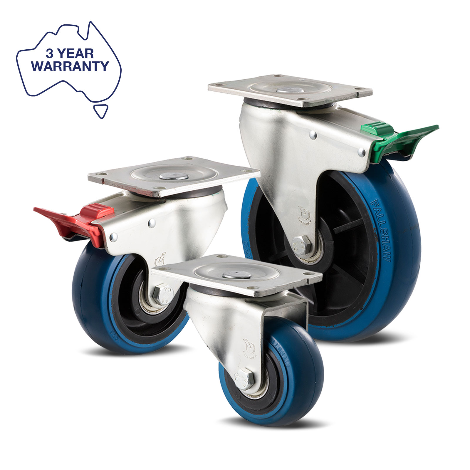 OBQ castors with high-resilience blue rubber wheels