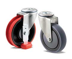 Supermarket trolley and travelator castors