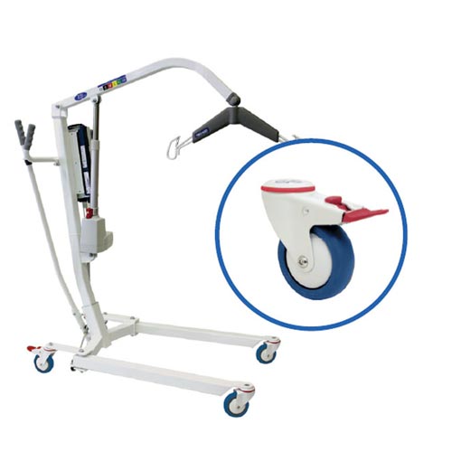 Customised castors on a patient lifter